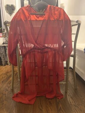 Sheer Red Wrap shirt